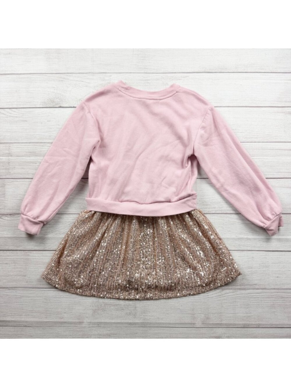 Gap Kids Girls Pink Sweatshirt Dress With Gold Sequin Skirt M 8-9 - Picture 3 of 3